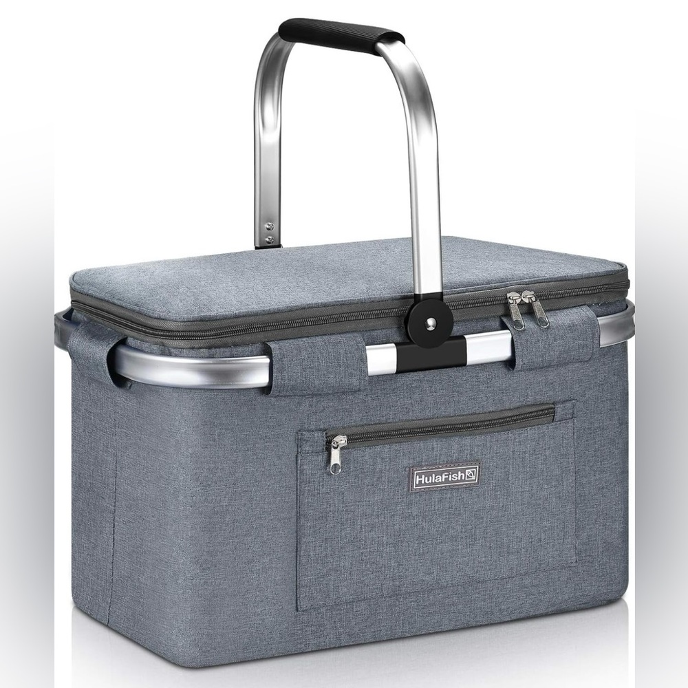 NWOT! HulaFish Foldable Insulated Picnic Basket in Gray